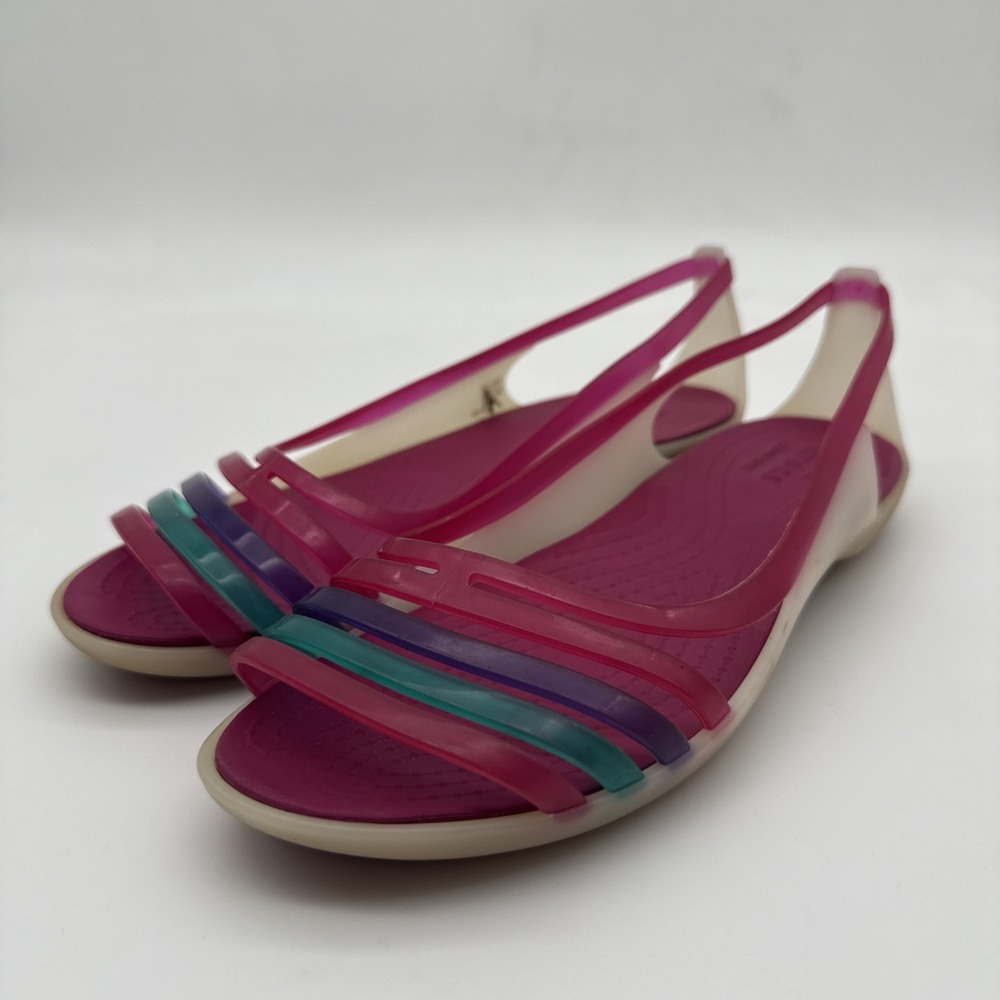 CROCS Huarache Women's US Size 8 Slingback Jelly Sandals Fuchsia & Teal Open Toe